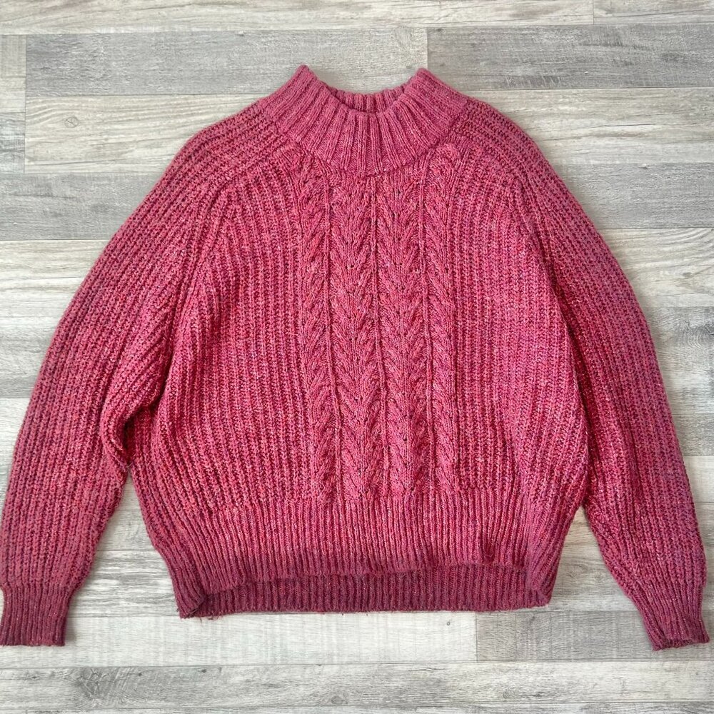 Time & Tru Chunky Pink Mock Neck Long Sleeve Women's Sweater Size Large